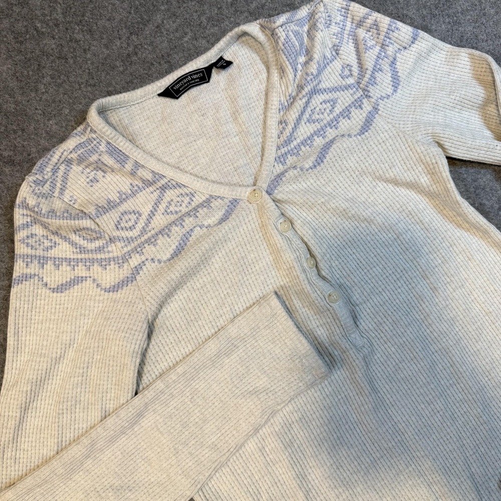 Vineyard Vines Shirt Womens Small White Fair Isle Henley Thermal Long Sleeve